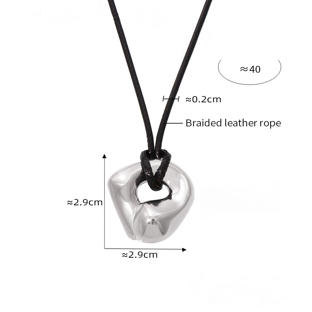 Stainless Steel Irregular Geometric Pendant Leather Cord Necklace