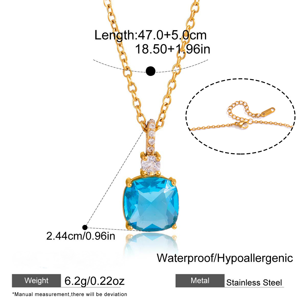 Stainless Steel Rainbow Cubic Zirconia Pendant Necklace
