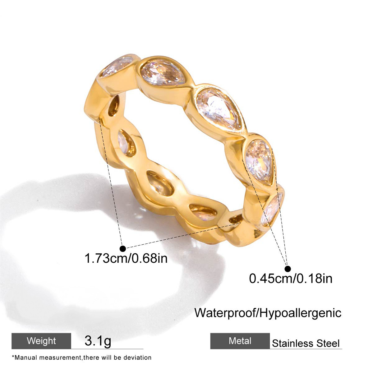 Stainless Steel 18K Gold PVD Cubic Zirconia Ring Collection