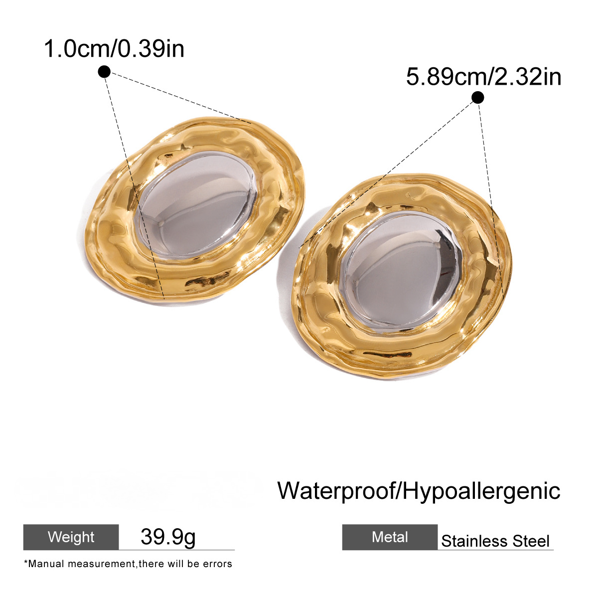 Stainless Steel Gold and Steel Two-Tone Rotundity Earrings
