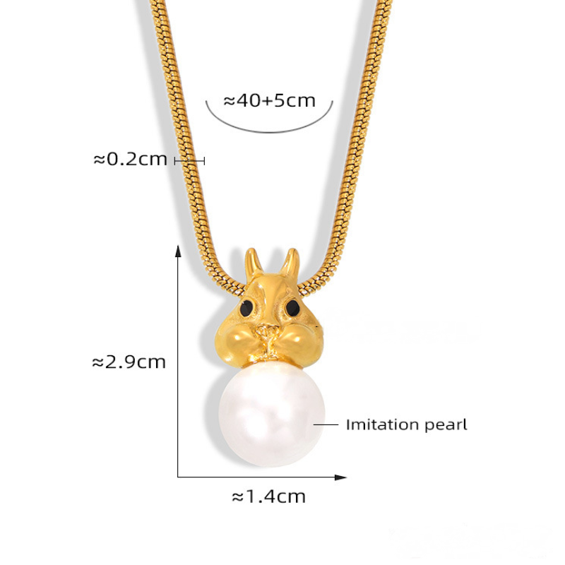 Cute Rabbit Inlay Imitation Pearl Necklace Earrings Jewelry Suit
