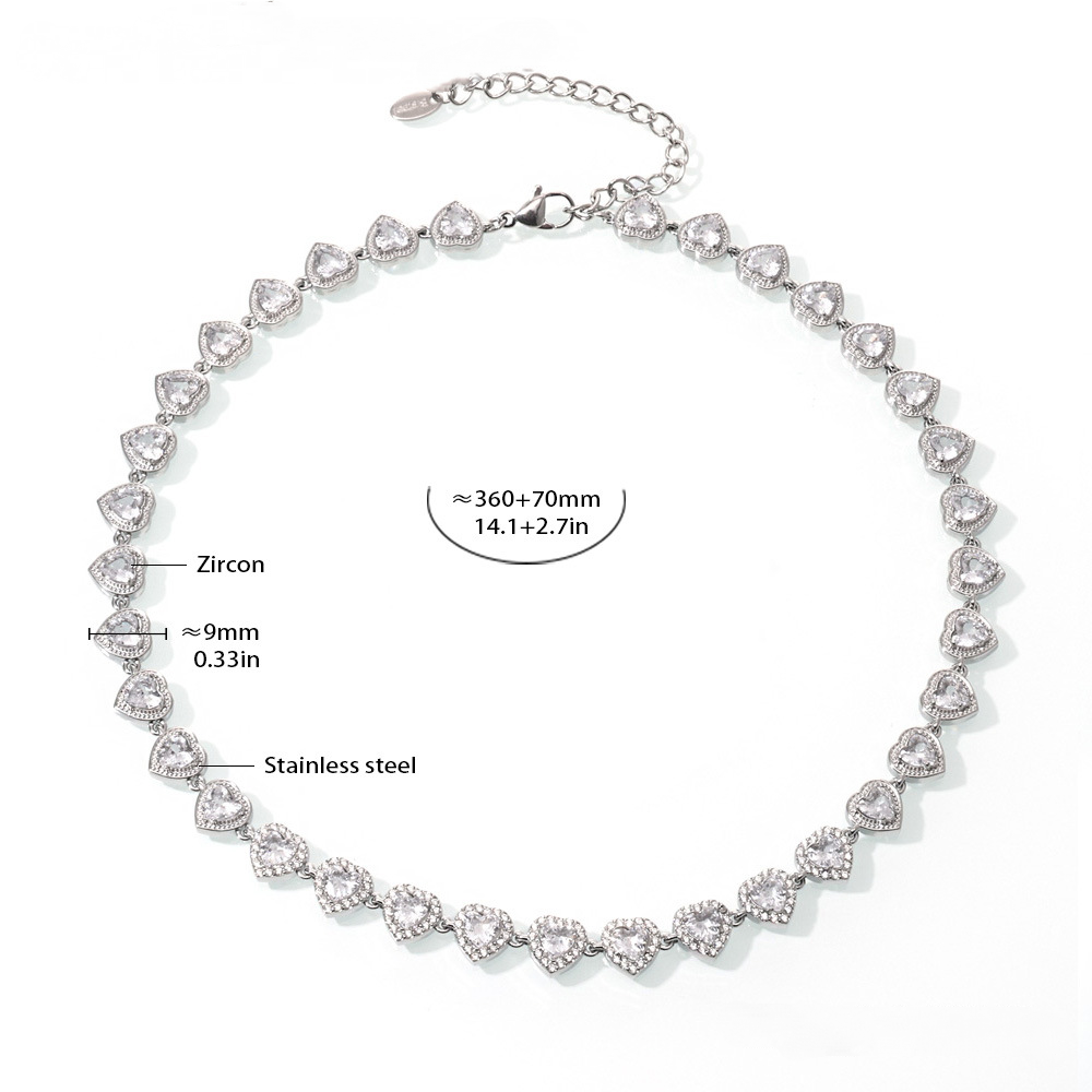 Heart Shaped Cubic Zirconia Necklace Bracelet Jewelry Suit