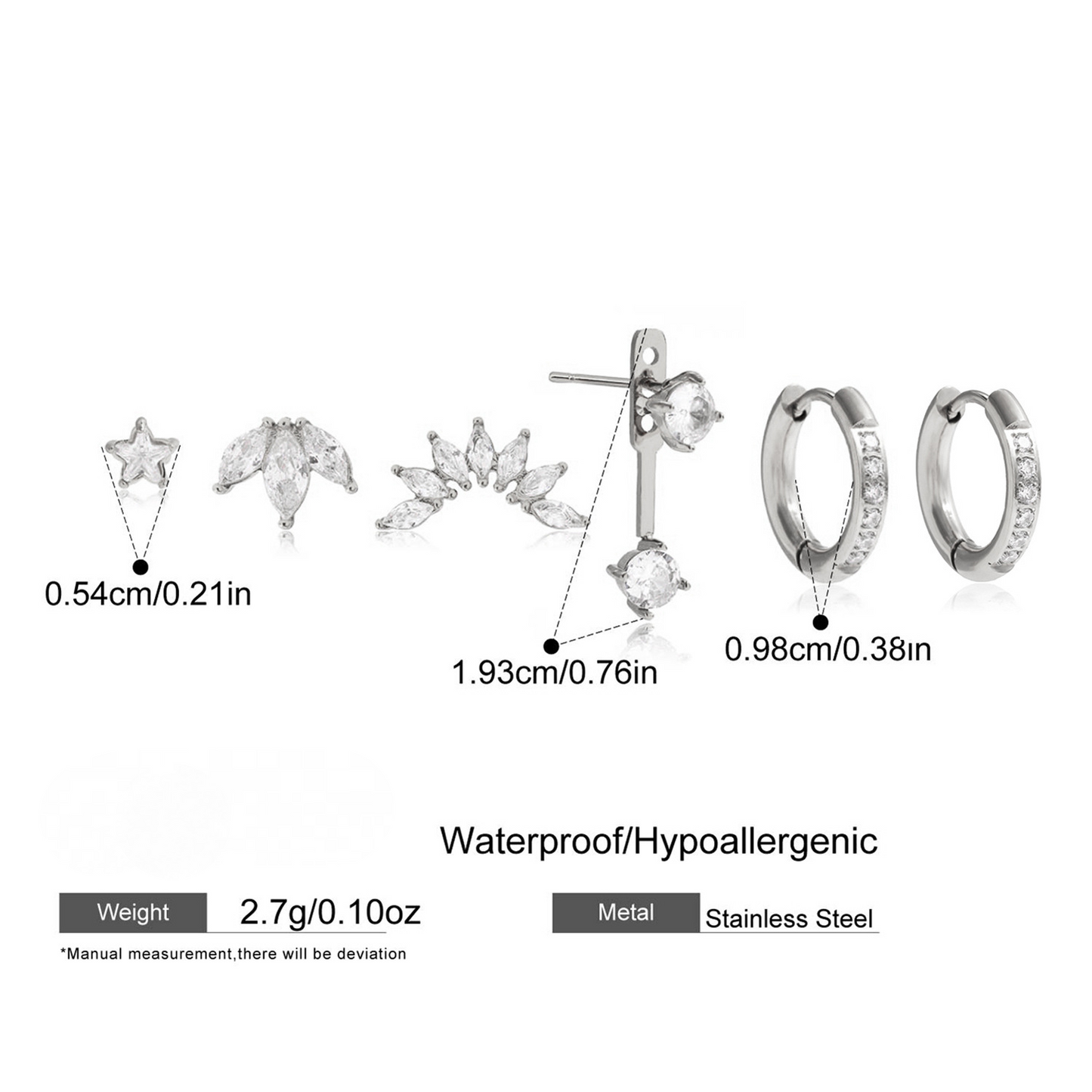 Stainless Steel Cubic Zirconia Multi-to-one Clip Earrings