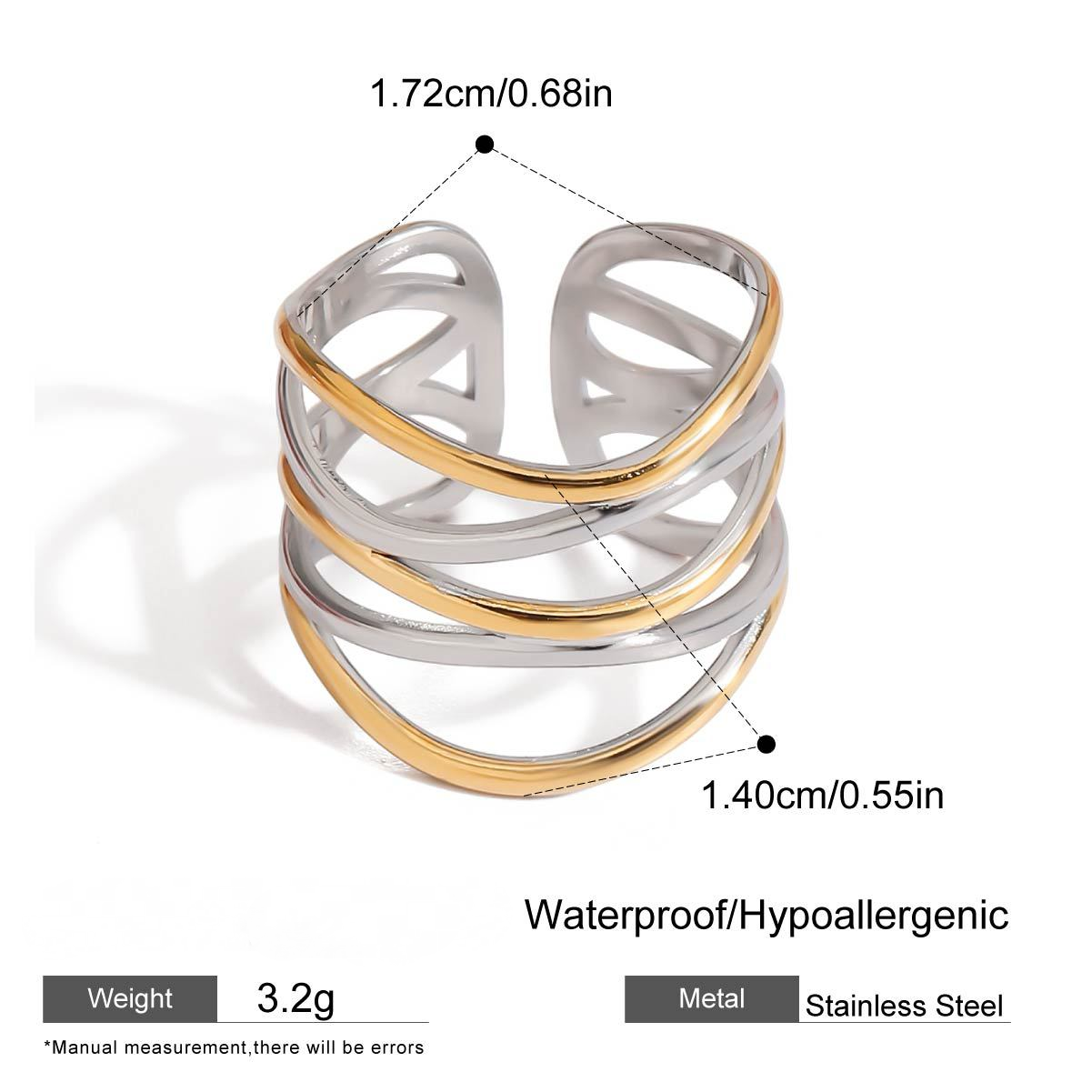 Stainless Steel Multi-layer Hollowed-out Line Open Ring