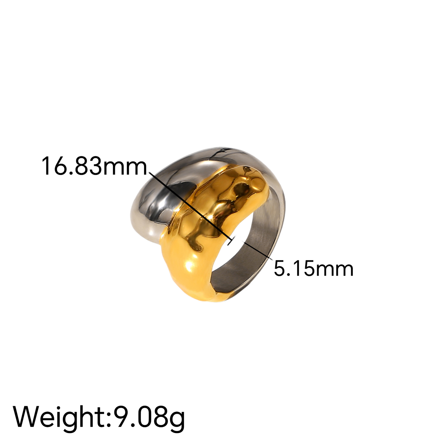 Stainless Steel Exaggerated Two-Tone Gold and Steel Ring