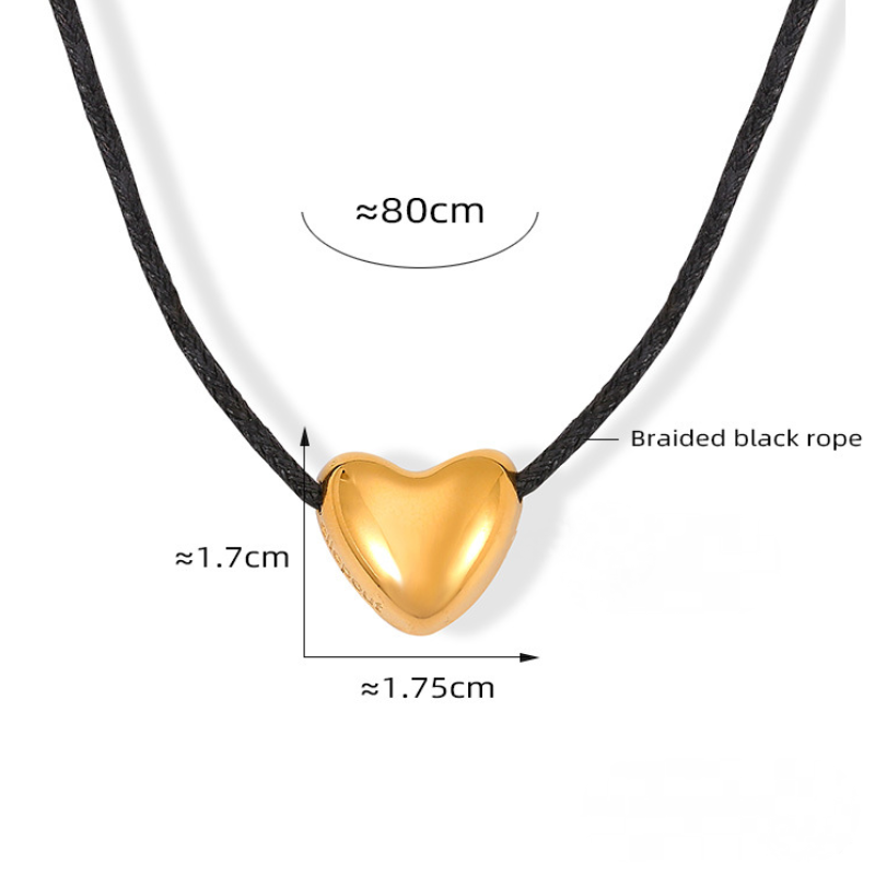 Stainless Steel Heart Pendant Braided Rope Necklace