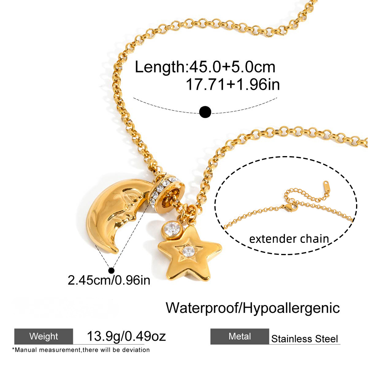 Stainless Steel White CZ Pendant Role Chain Necklace