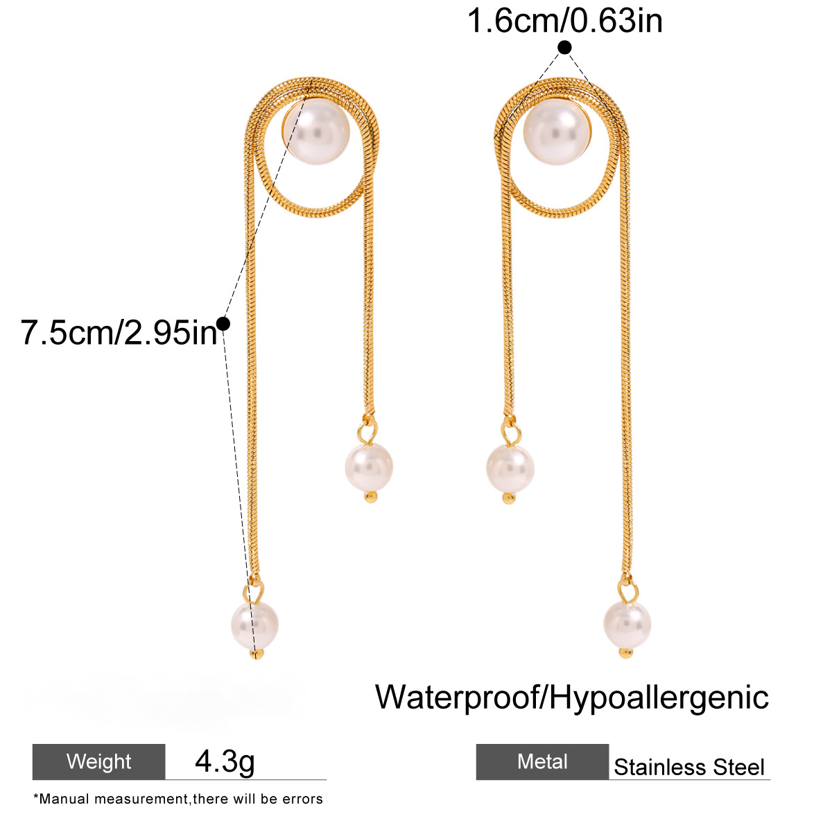 Stainless Steel Pearl Tassel Drop Earrings