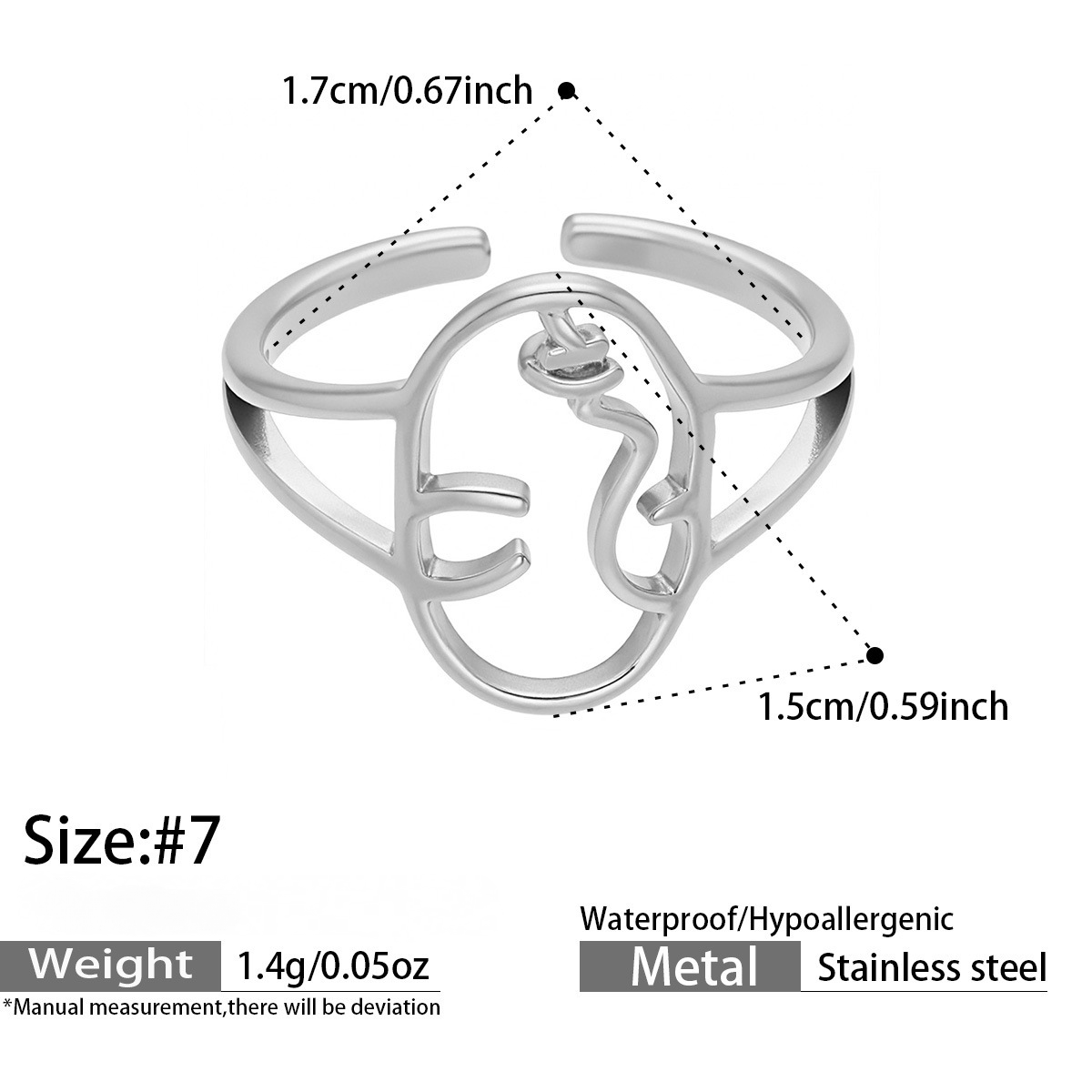 Stainless Steel Geometric Shaped Open Ring Set