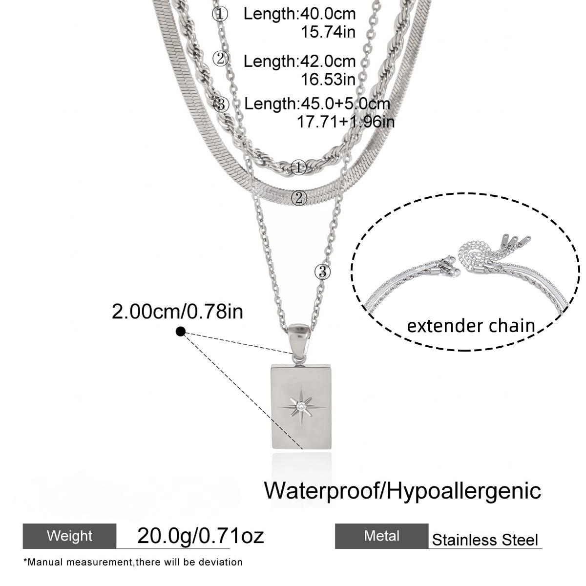 Stainless Steel Eight-pointed Star Pendant Multi-layer Necklace
