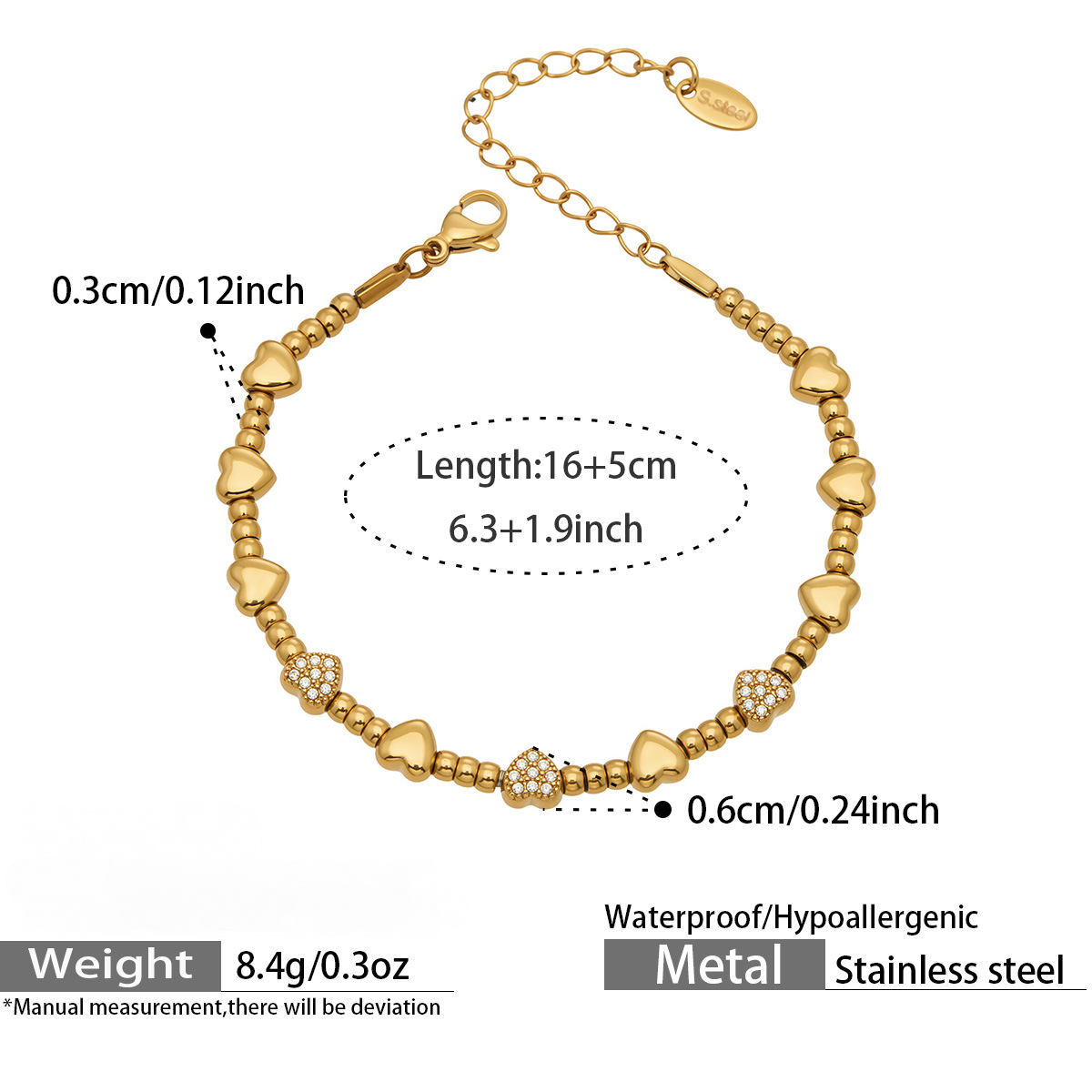 Stainless Steel 5A CZ Star Bead Chain Bracelet