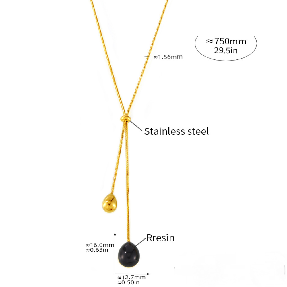 Stainless Steel Resin Pendant Pullable Lariat Necklace
