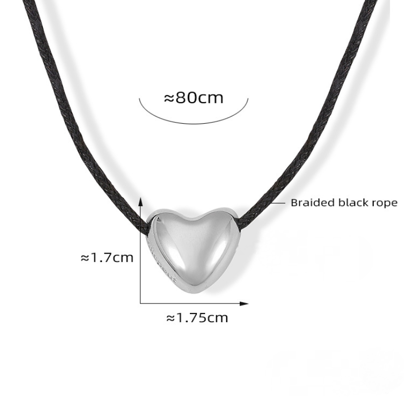 Stainless Steel Heart Pendant Braided Rope Necklace