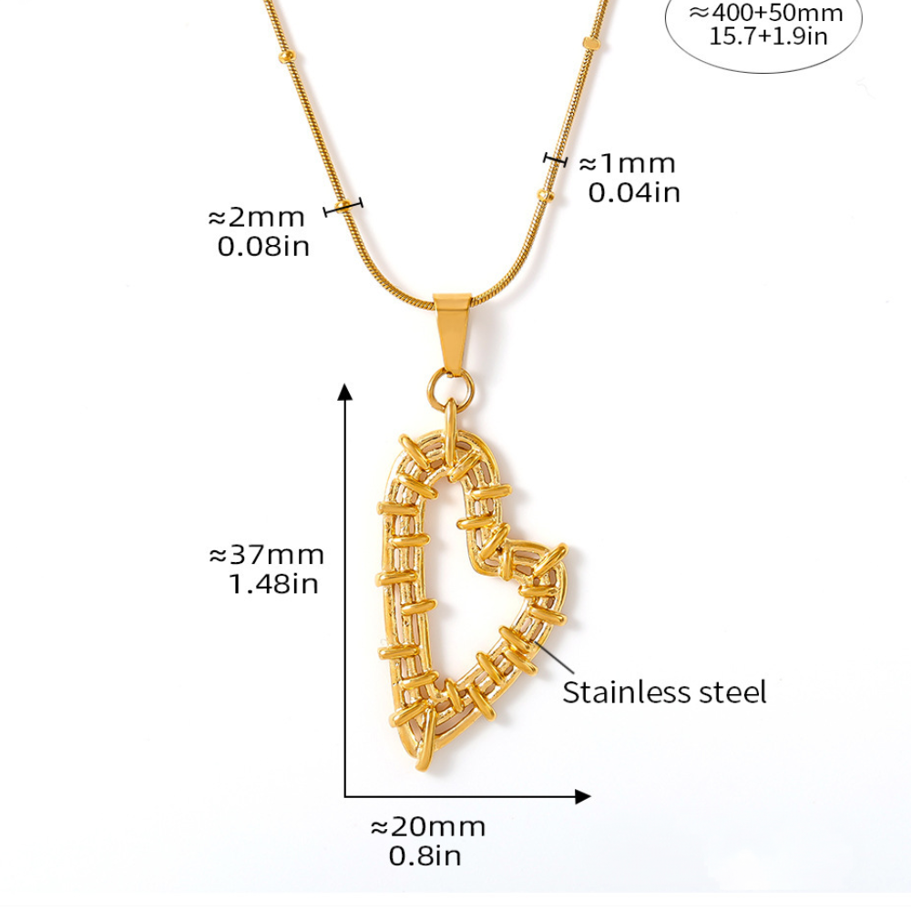 Hollow Braided Heart Pendant Necklace Earrings Jewelry Suit