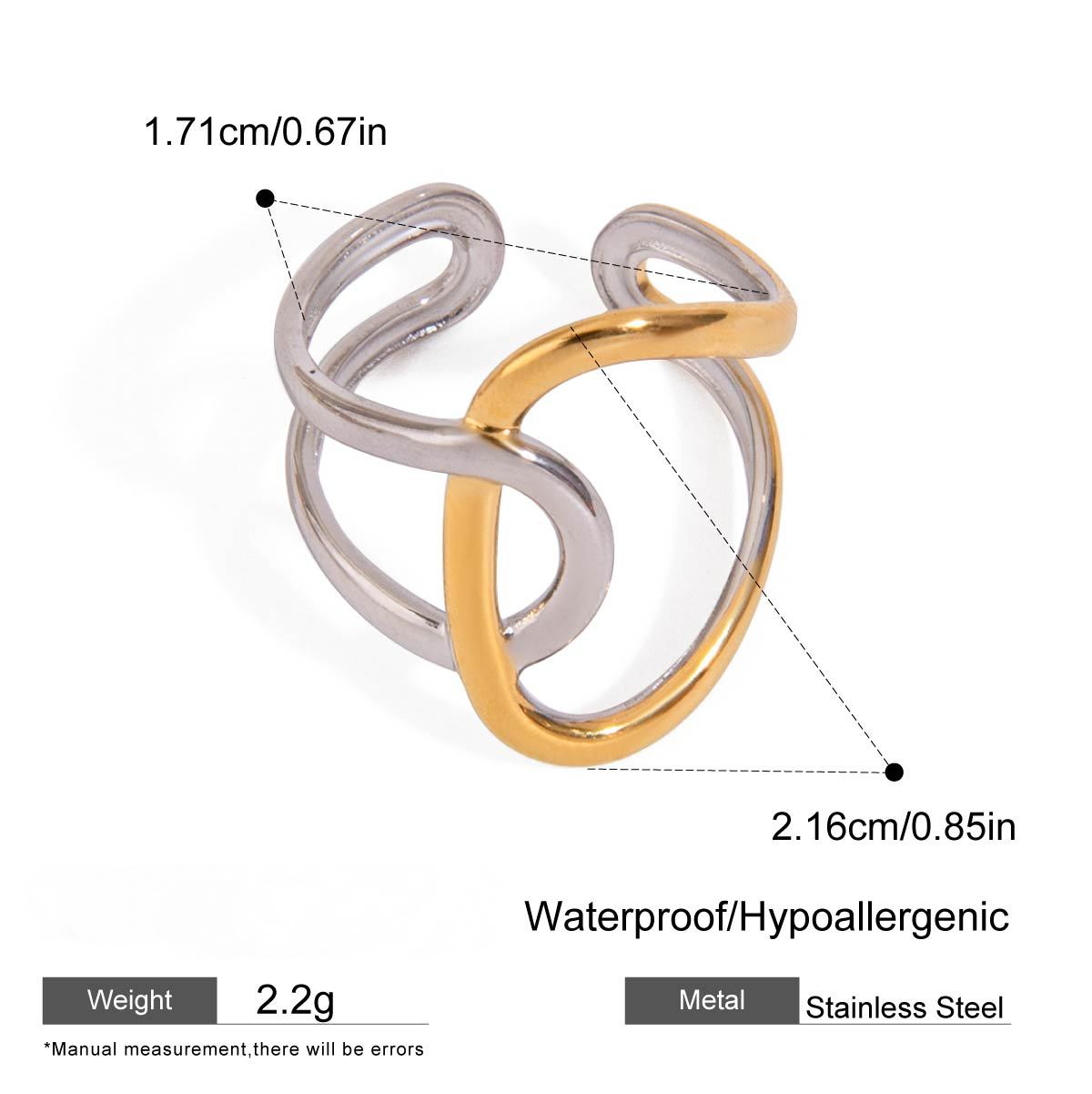 Stainless Steel Two-Tone Gold and Steel Line Ring