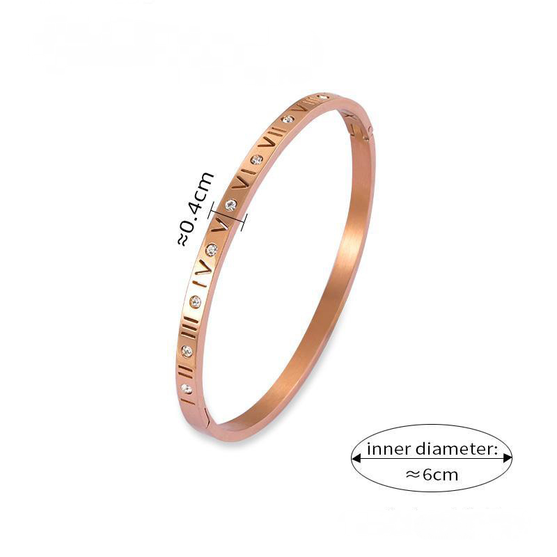 Stainless Steel Roman Numeral Thin Bangle Bracelet