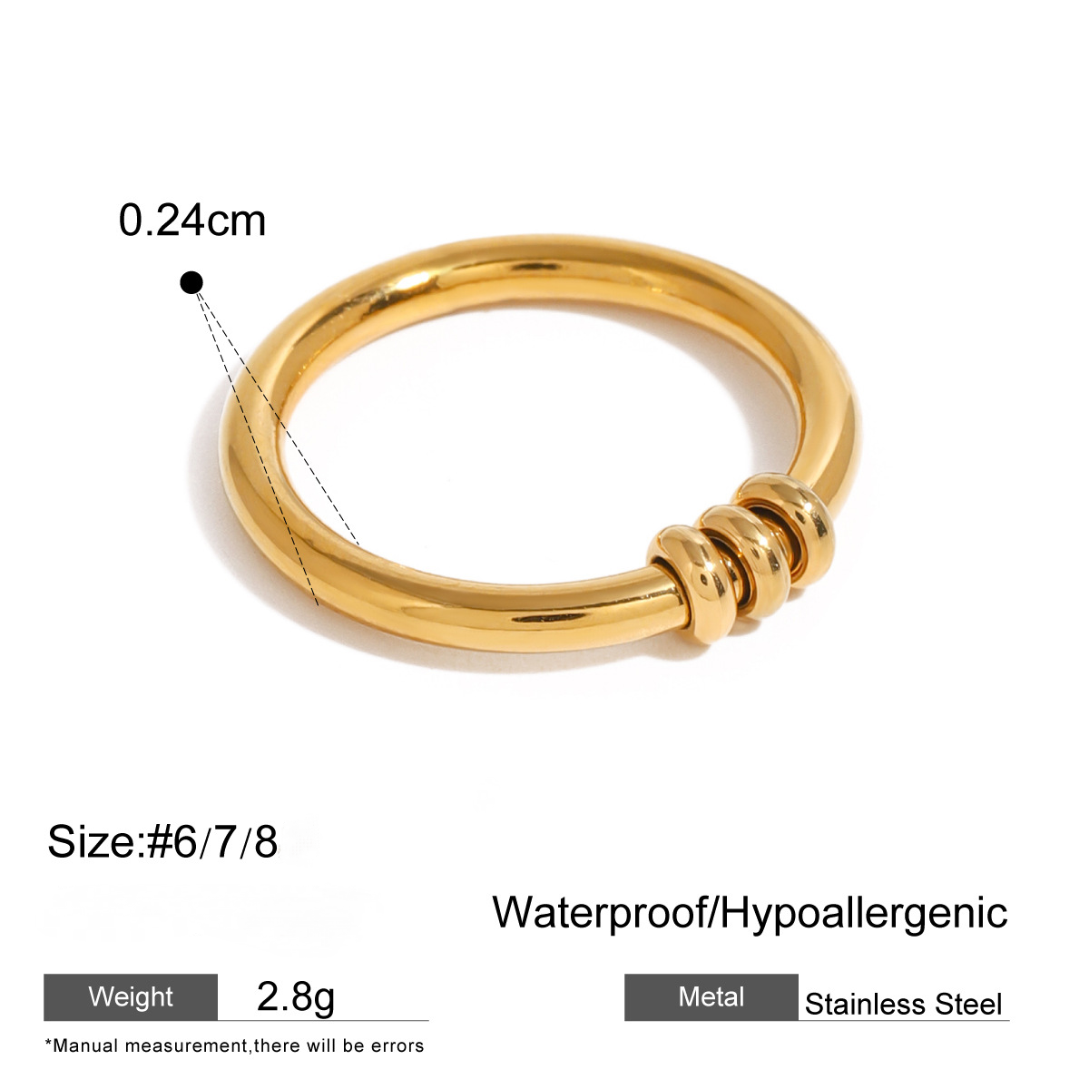 Stainless Steel 18K Gold PVD Plain Ring