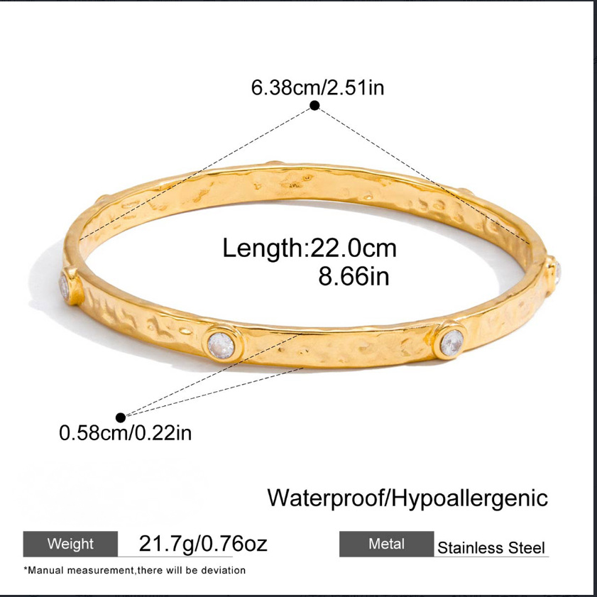 Stainless Steel 18K Gold PVD Cubic Zirconia Cuff Bracelet