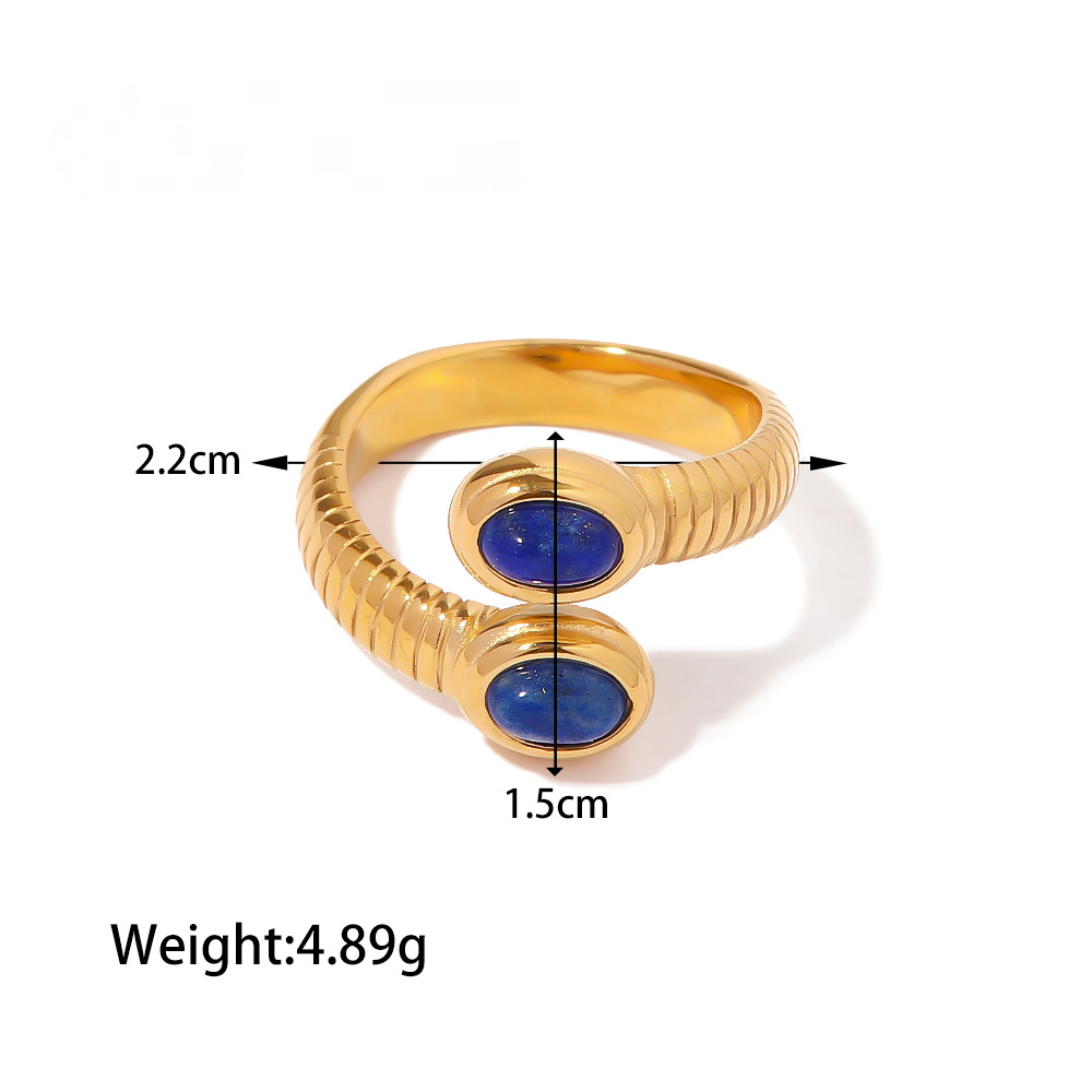 Stainless Steel Blue Color Natural Stone Ring Collection