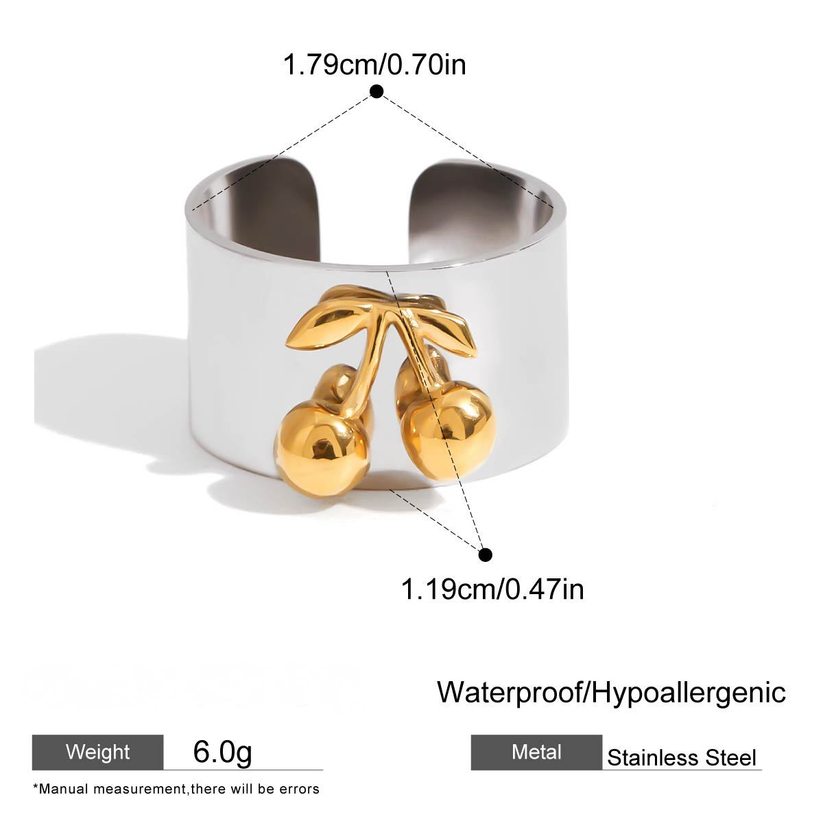 Stainless Steel Heart-shaped Cherry Band Ring