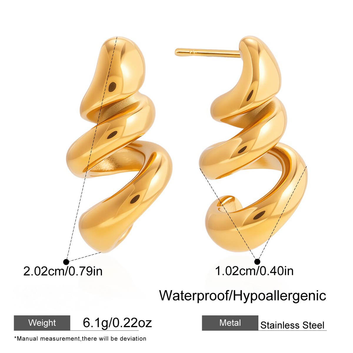 Stainless Steel 18K Gold PVD Spiral Stud Earrings