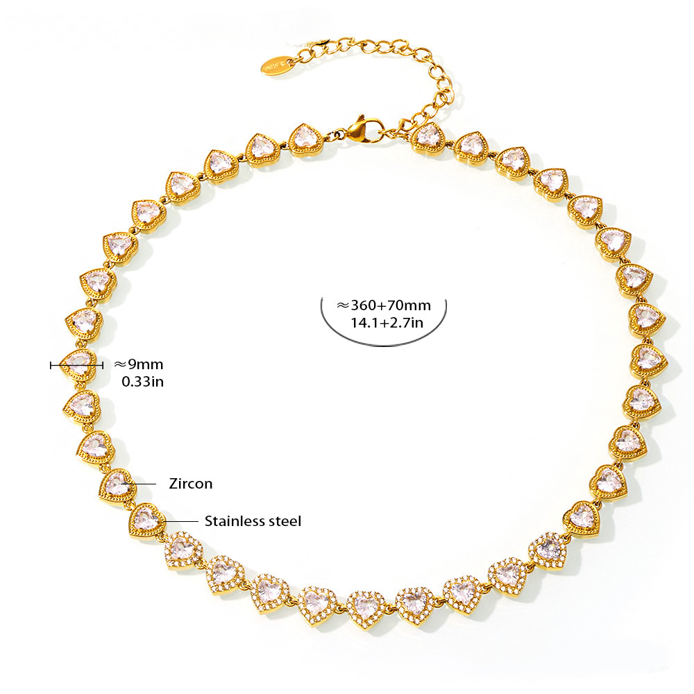 Heart Shaped Cubic Zirconia Necklace Bracelet Jewelry Suit