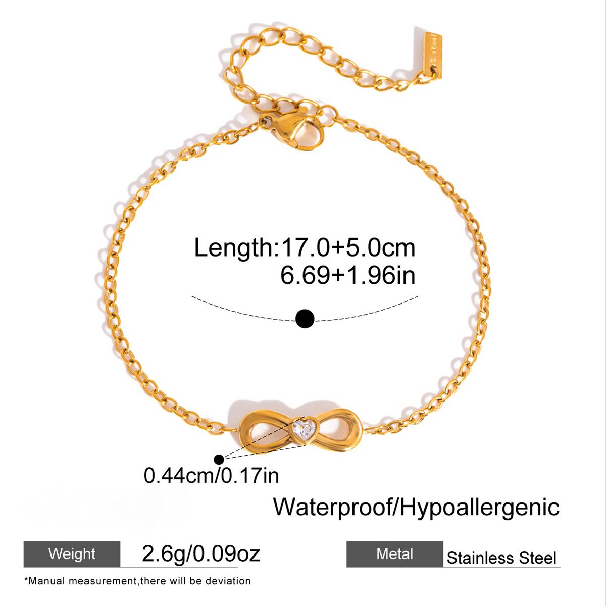 Stainless Steel Geometric Cubic Zirconia Double-layer Bracelet