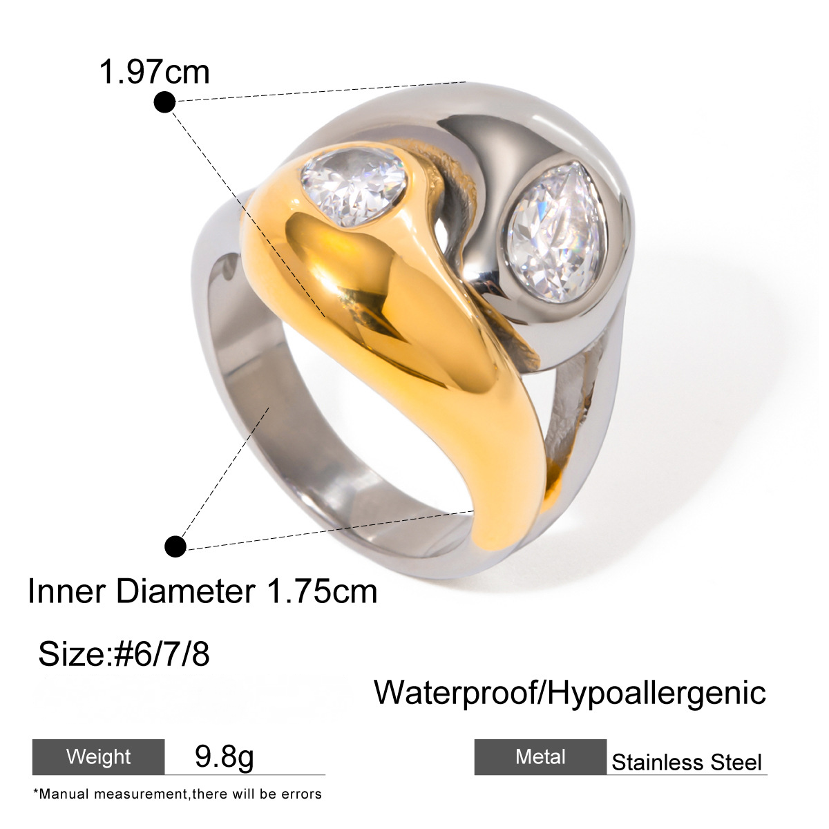 Stainless Steel Exaggerated Cubic Zirconia Ring