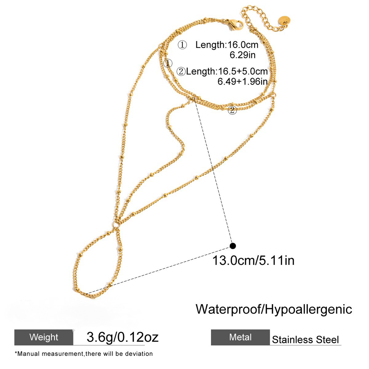 Stainless Steel Tassel Bead Chain Double Layered Finger Bracelet