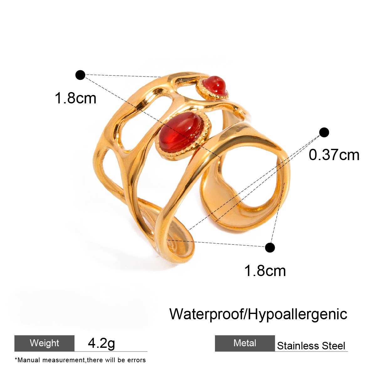 Stainless Steel Red Agate Heart Necklace Bracelet Ring Earrings Jewelry Suit