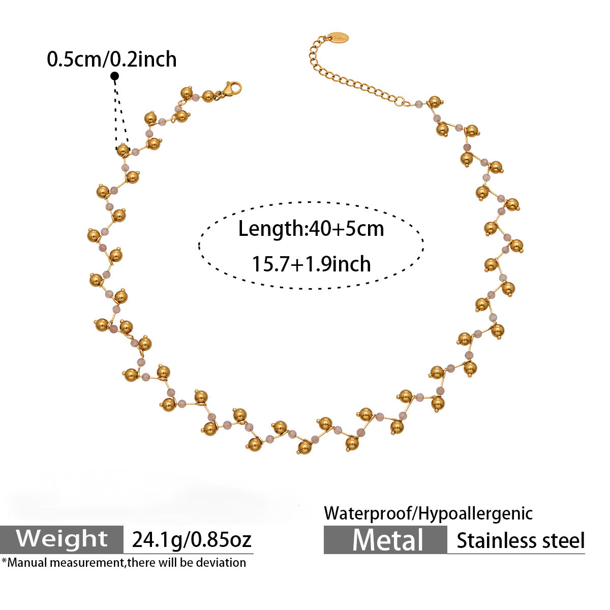 Stainless Steel Natural Faceted Crystal Stone Bracelet Necklace Jewelry Set