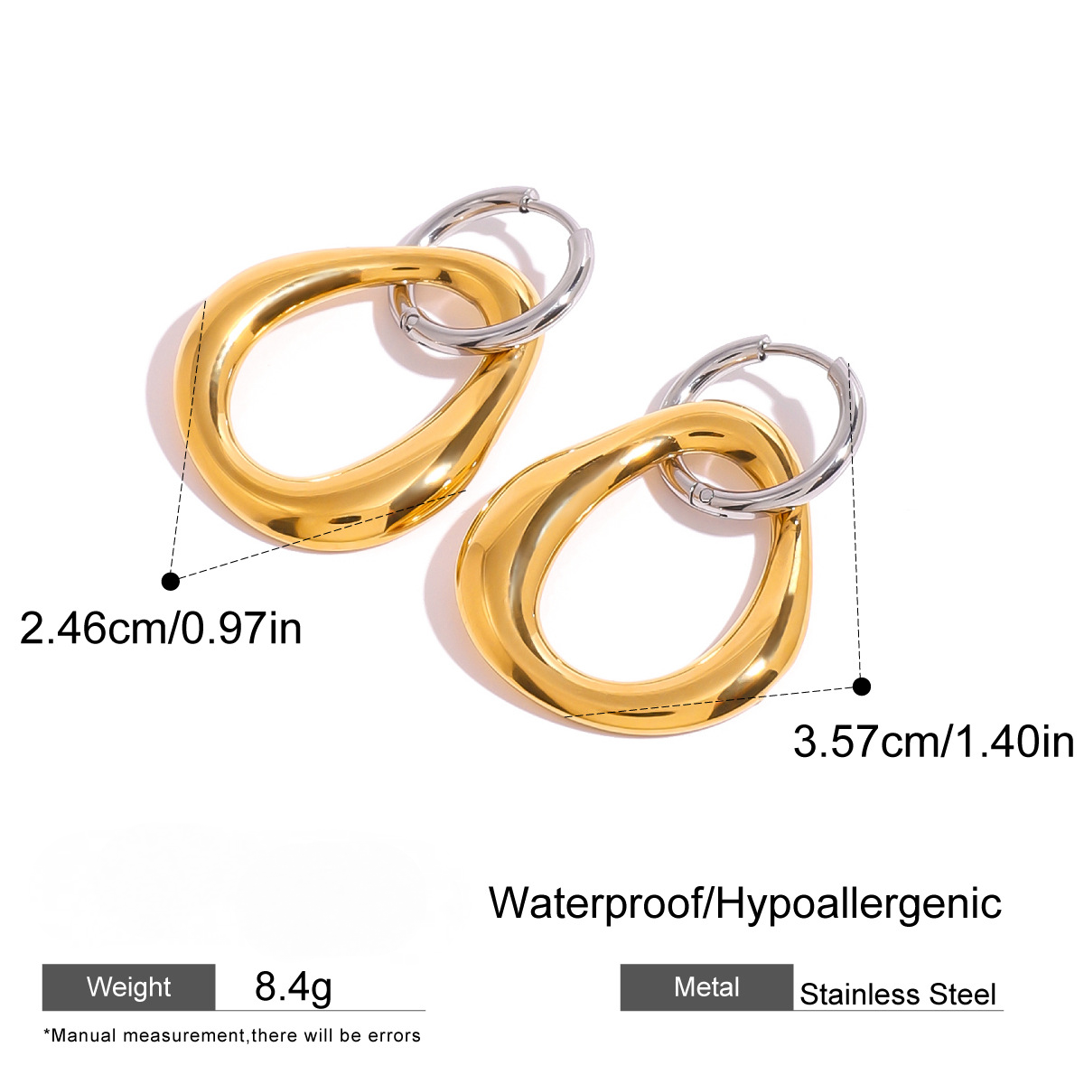 Stainless Steel Gold and Steel Two-Tone Geometric Earrings