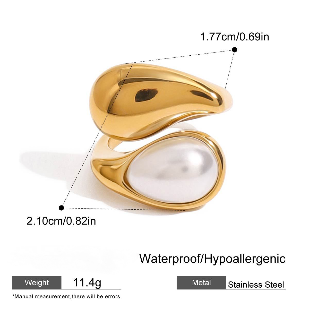 Stainless Steel Geometric Design Pearl Ring