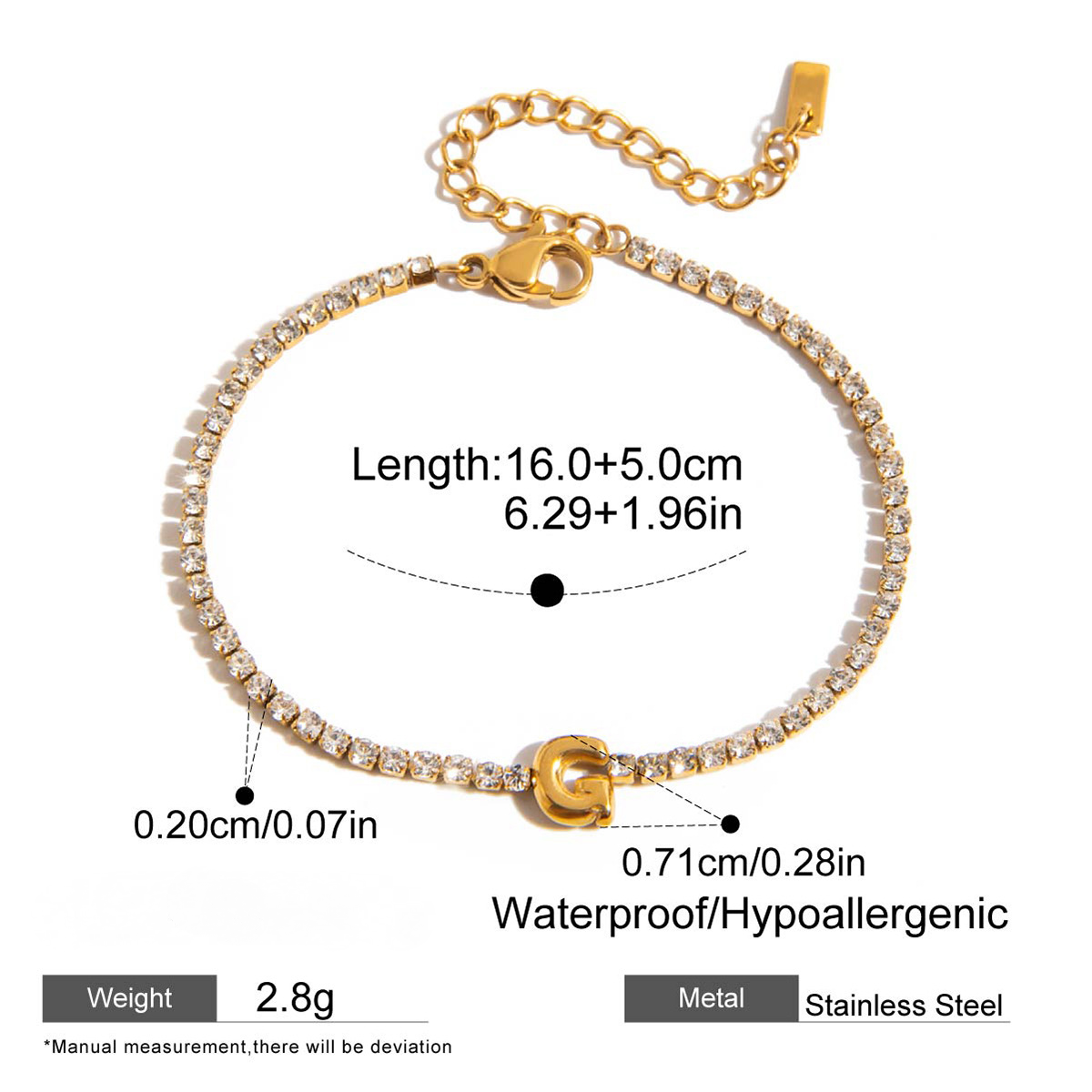 Stainless Steel Rhinestone Letter Bracelet