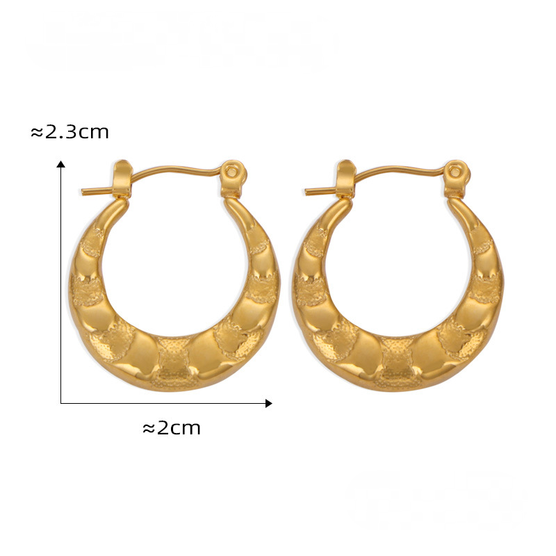 Stainless Steel Geometric Texture 18K Gold PVD Hoop Earrings