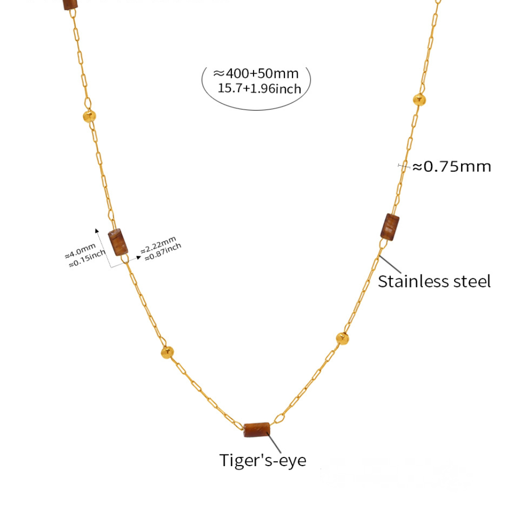 Natural Stone Beaded Stainless Steel Necklace
