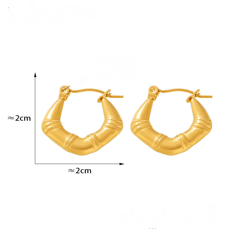 Stainless Steel Bamboo Textured Hoop Earrings
