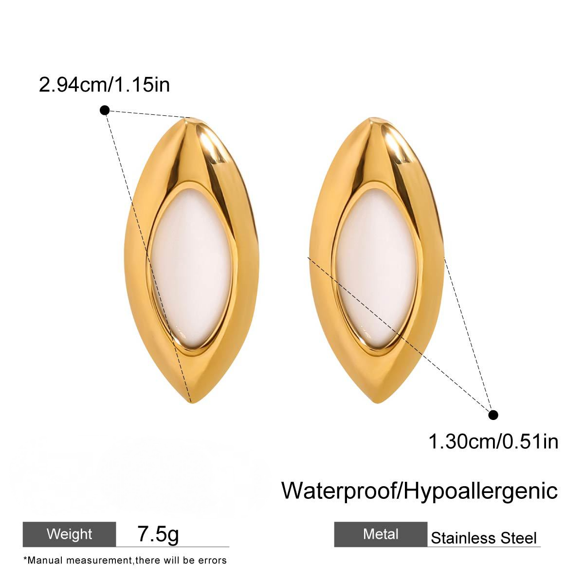 Stainless Steel Oval Agate Stud Earrings