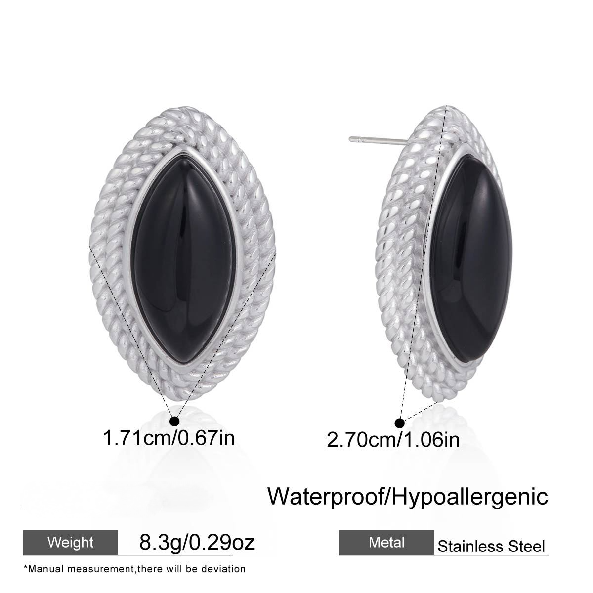 Stainless Steel Black Oil-dripping Stud Earrings