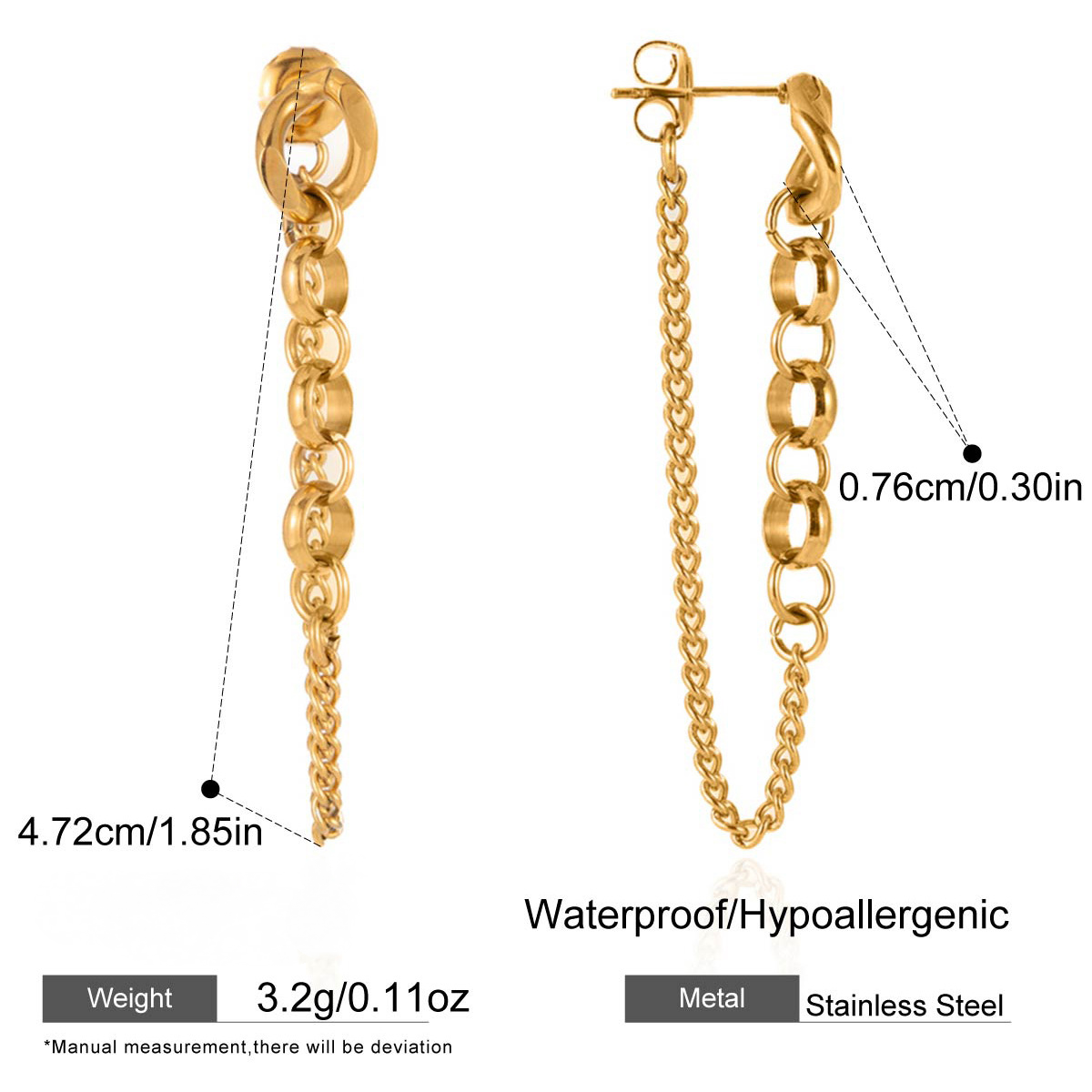 Stainless Steel Chain Tassel Stud Earrings