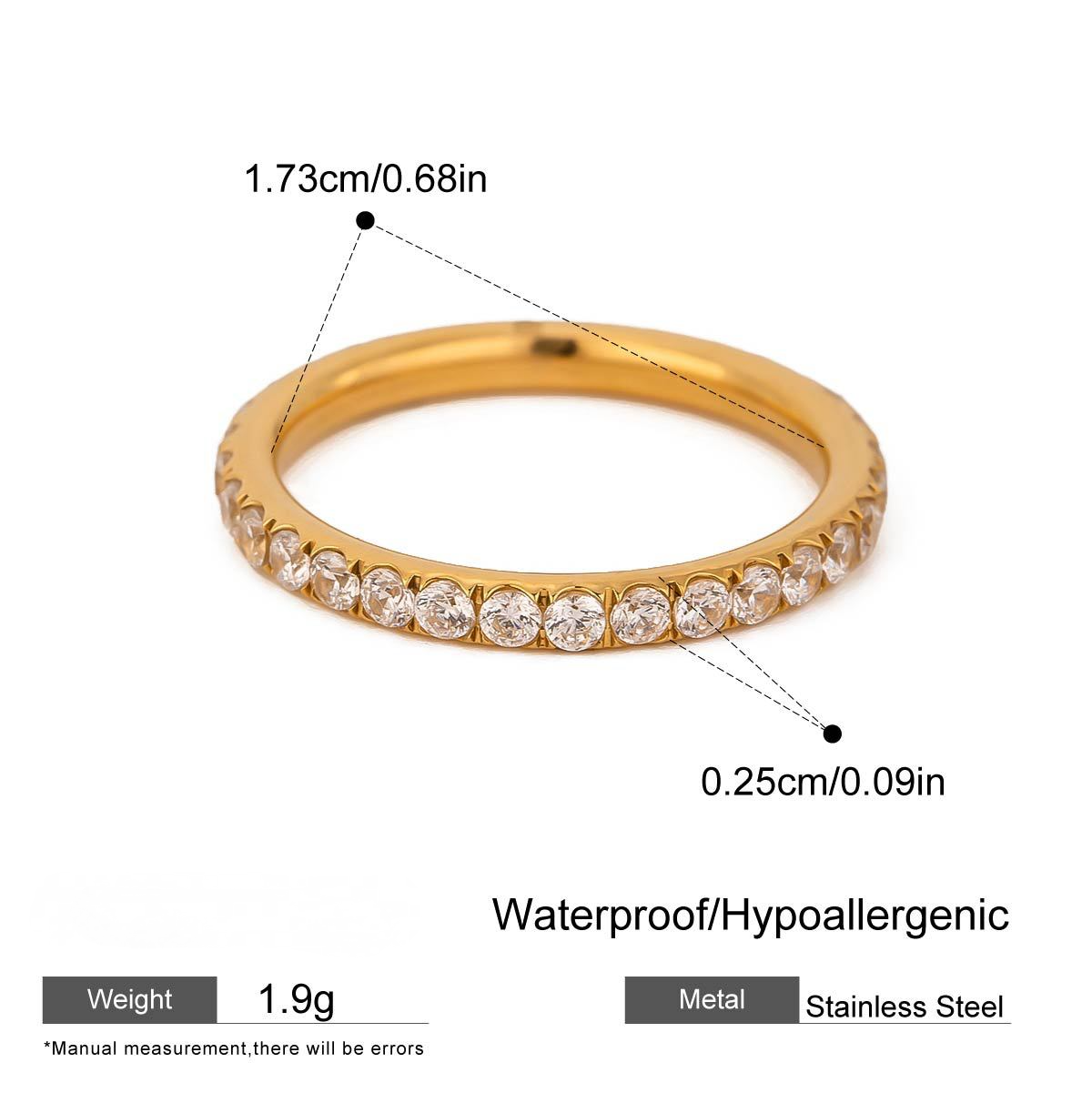 Stainless Steel 18K Gold PVD Cubic Zirconia Ring