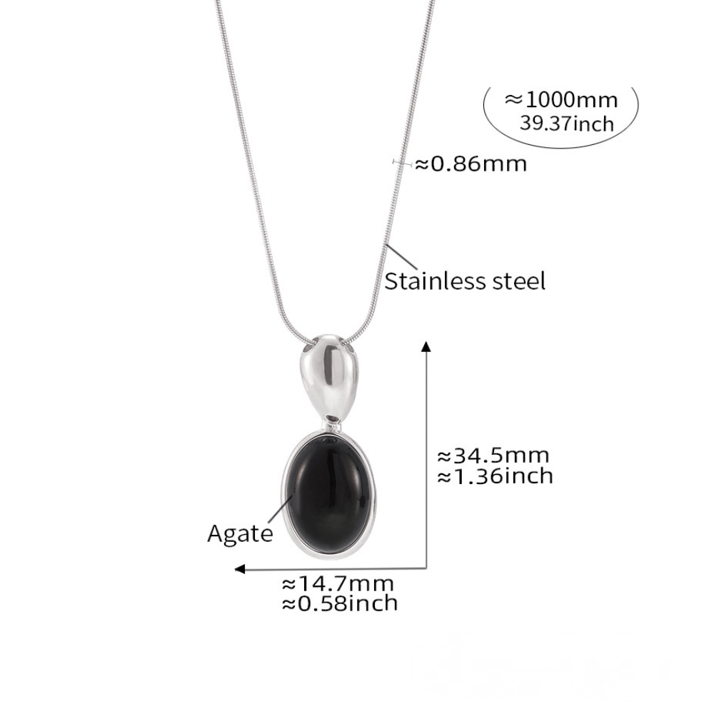 Stainless Steel Oval Tiger Eye Stone Pendant Snake Chain Necklace