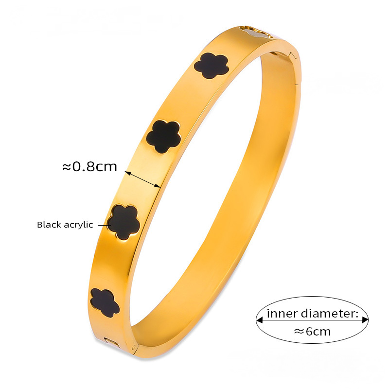Flower Shape Inlay Mother of Pearl Acrylic Stainless Steel Bracelet