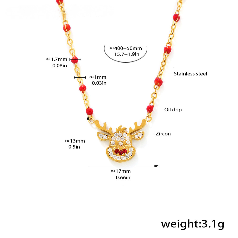 Stainless Steel Bell Milu Deer Zircon Necklace