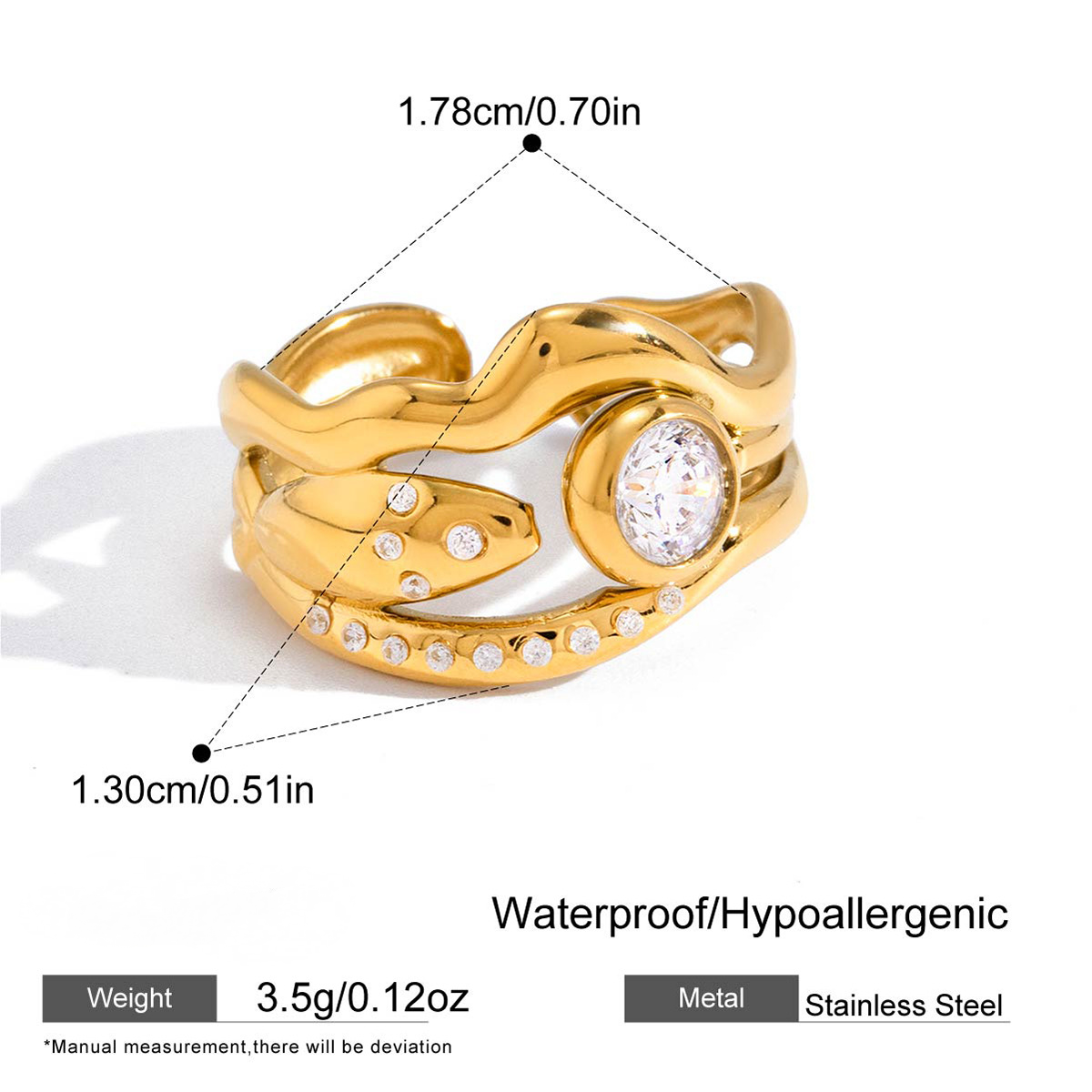 Stainless Steel White Cubic Zirconia Starfish Open Ring