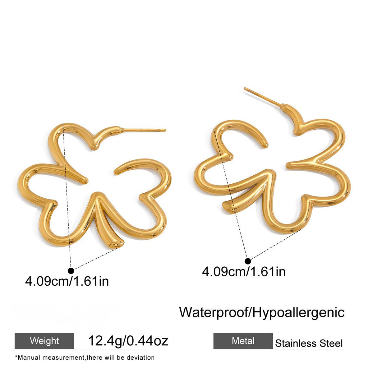 Stainless Steel Hollow-out Four-leaf Clover Stud Earrings