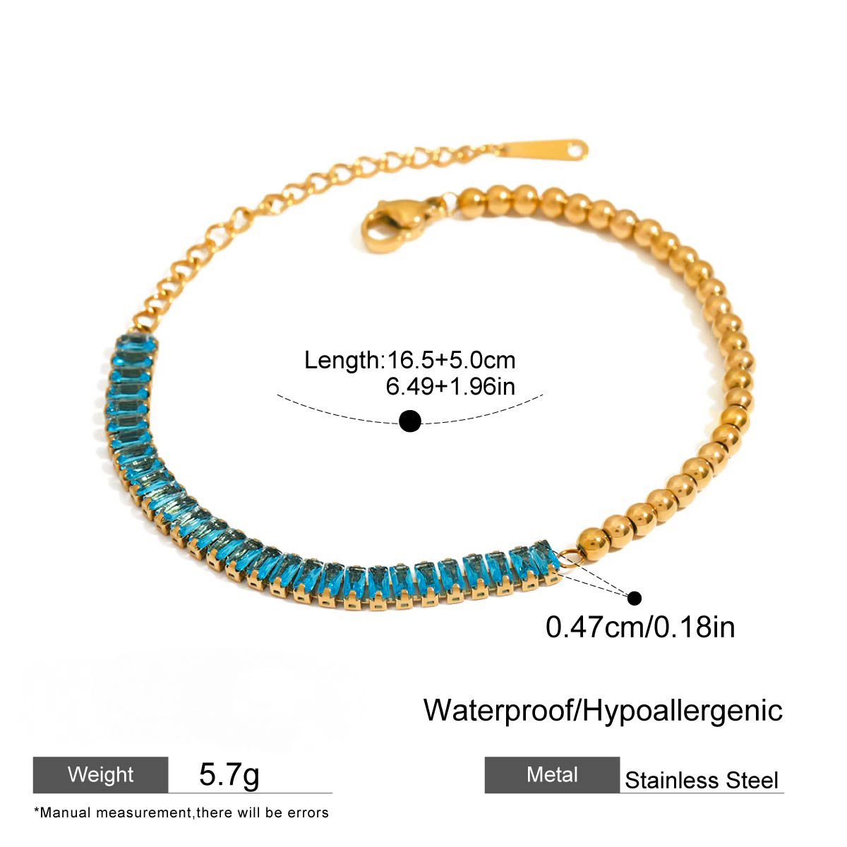 Stainless Steel Cubic Zirconia Bead Splicing Bracelet