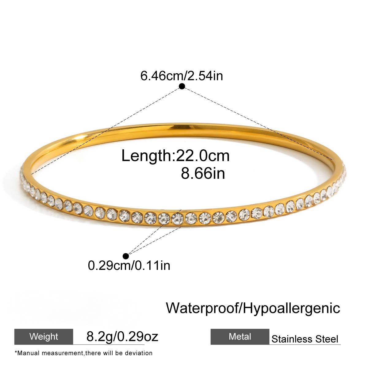 Stainless Steel 18K Gold PVD Cubic Zirconia Bangle