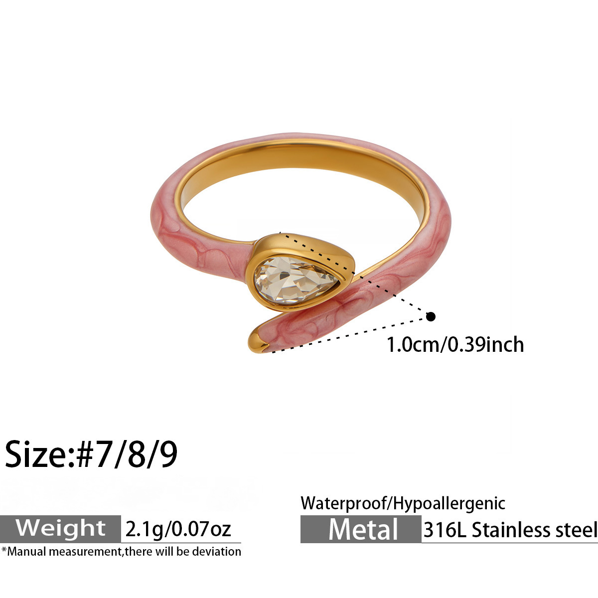 Stainless Steel 18K Gold PVD Enamel Open Ring