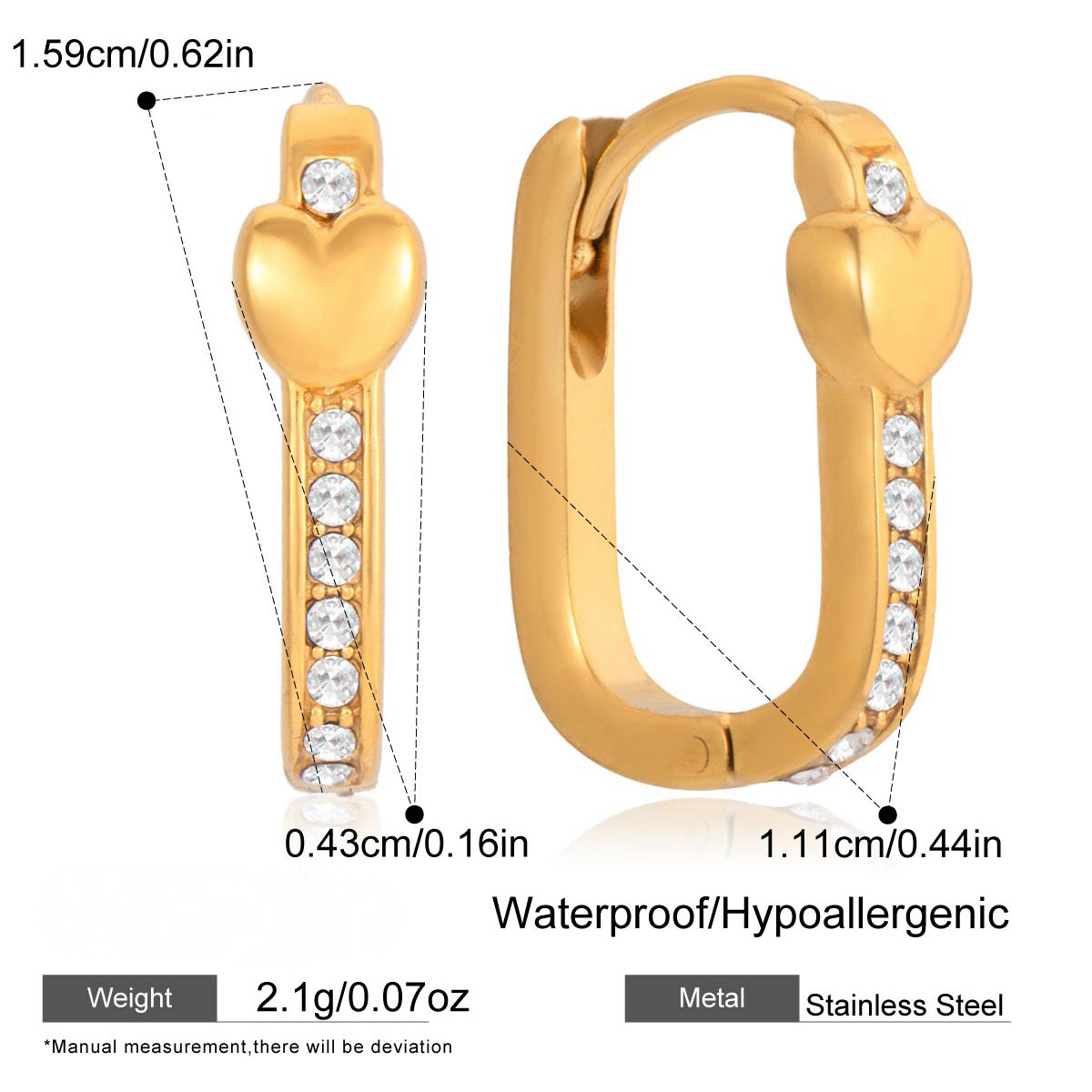 Stainless Steel Rhinestone Huggie Earrings